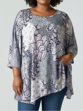 Star Vixen 3X Paisley Boho Tunic Top Plus Size Floral Patchwork Blouse